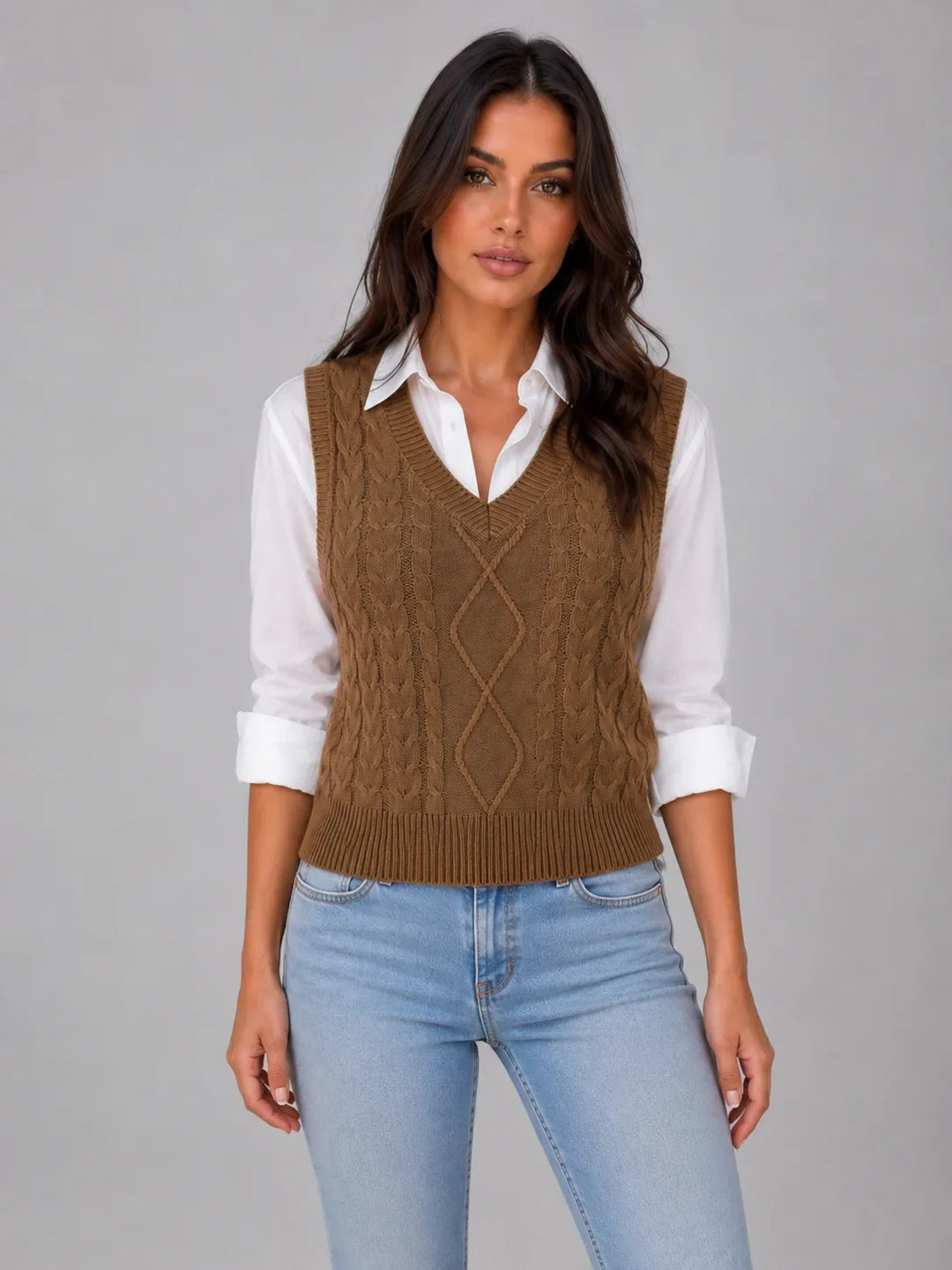 Cardigan sans Manches Torsadé – Café