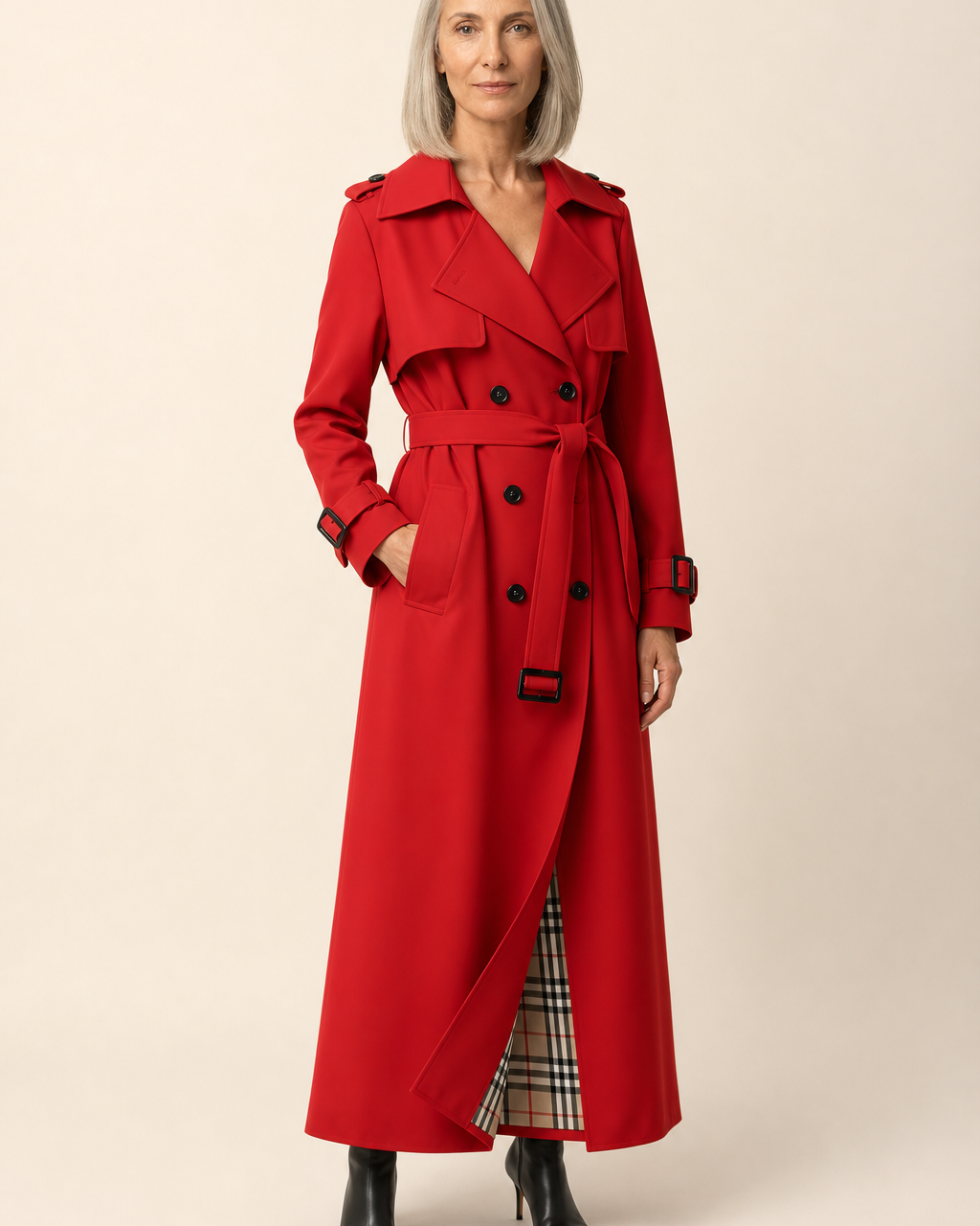 Manteau long croisé ceinturé