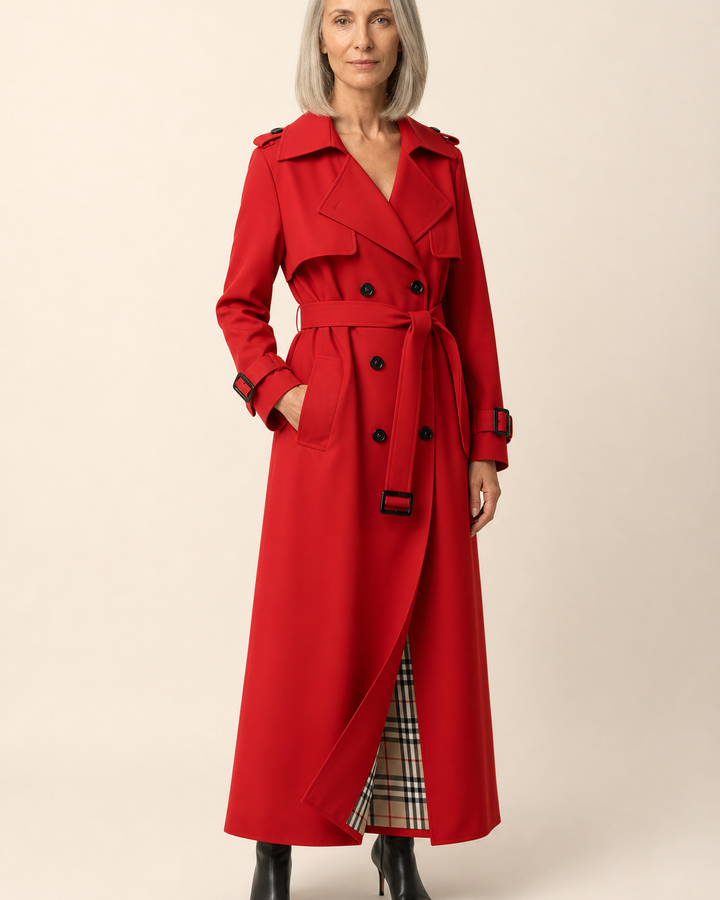 Manteau long croisé ceinturé