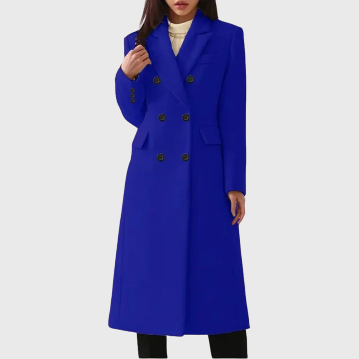 Manteau Long Croisé Cintré – Bleu