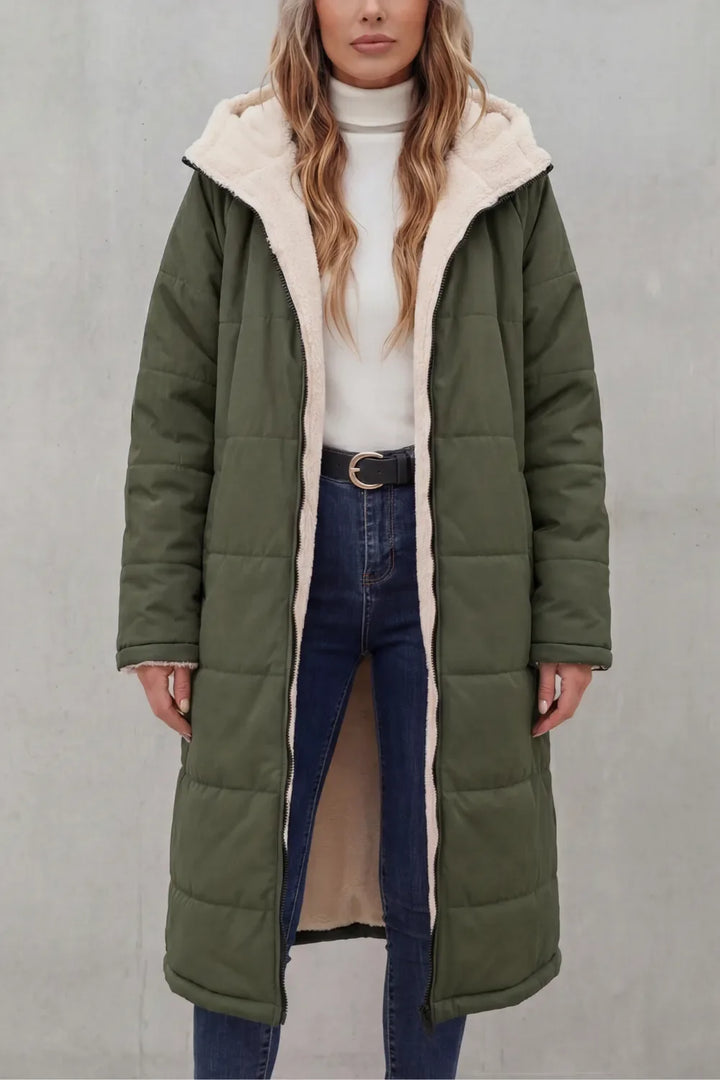 Manteau Long et Chaud à Capuche – Vert