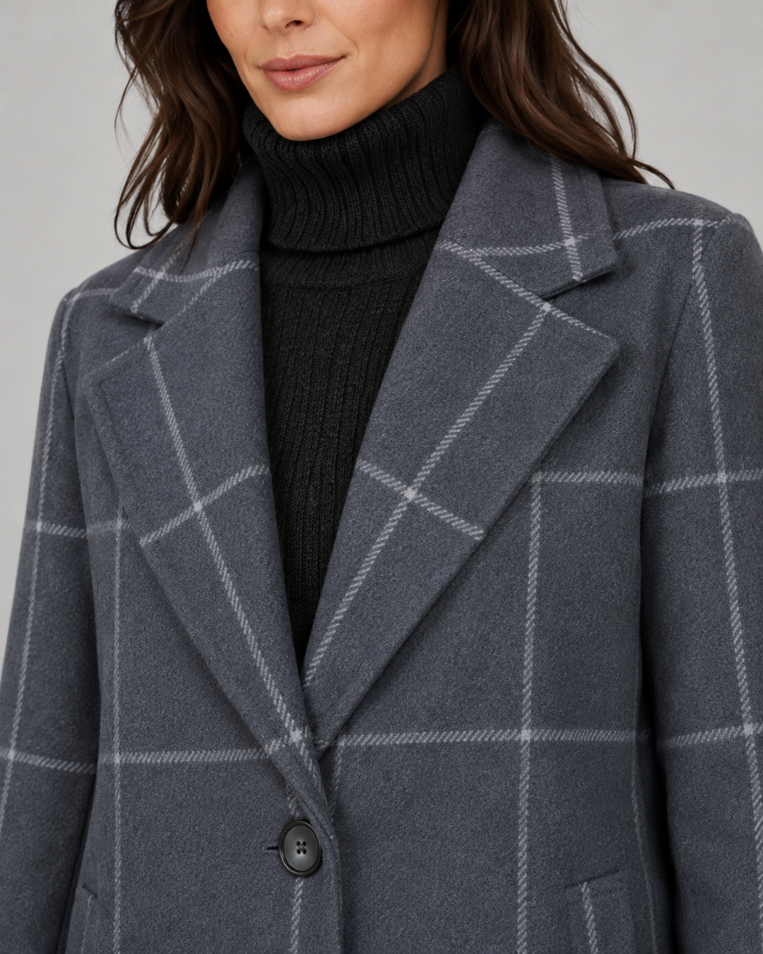 Manteau Long Structuré à Carreaux