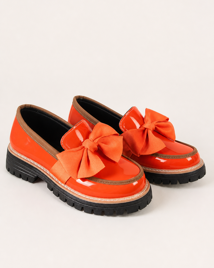 Mocassins à Plateforme et Nœud – Rouge Orangé