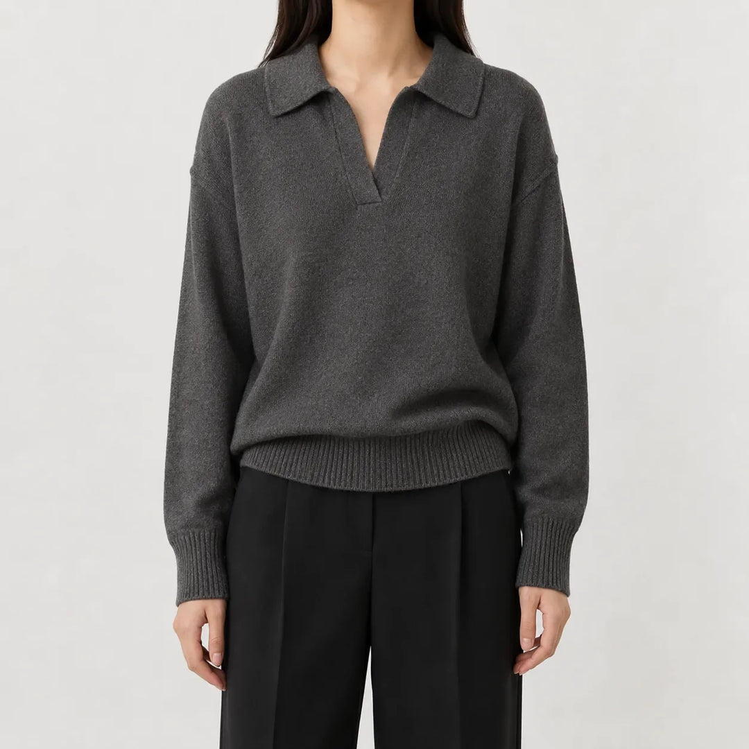 Pull Élégant à Col Polo – Gris Foncé