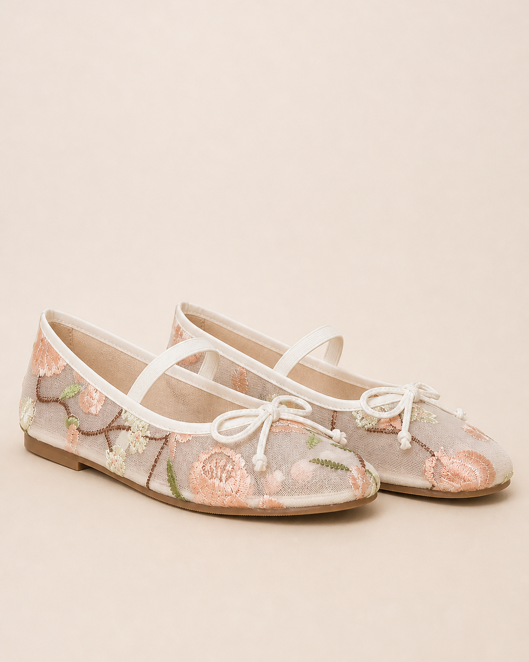 Ballerines Fleuries à Bride – Rose Poudré