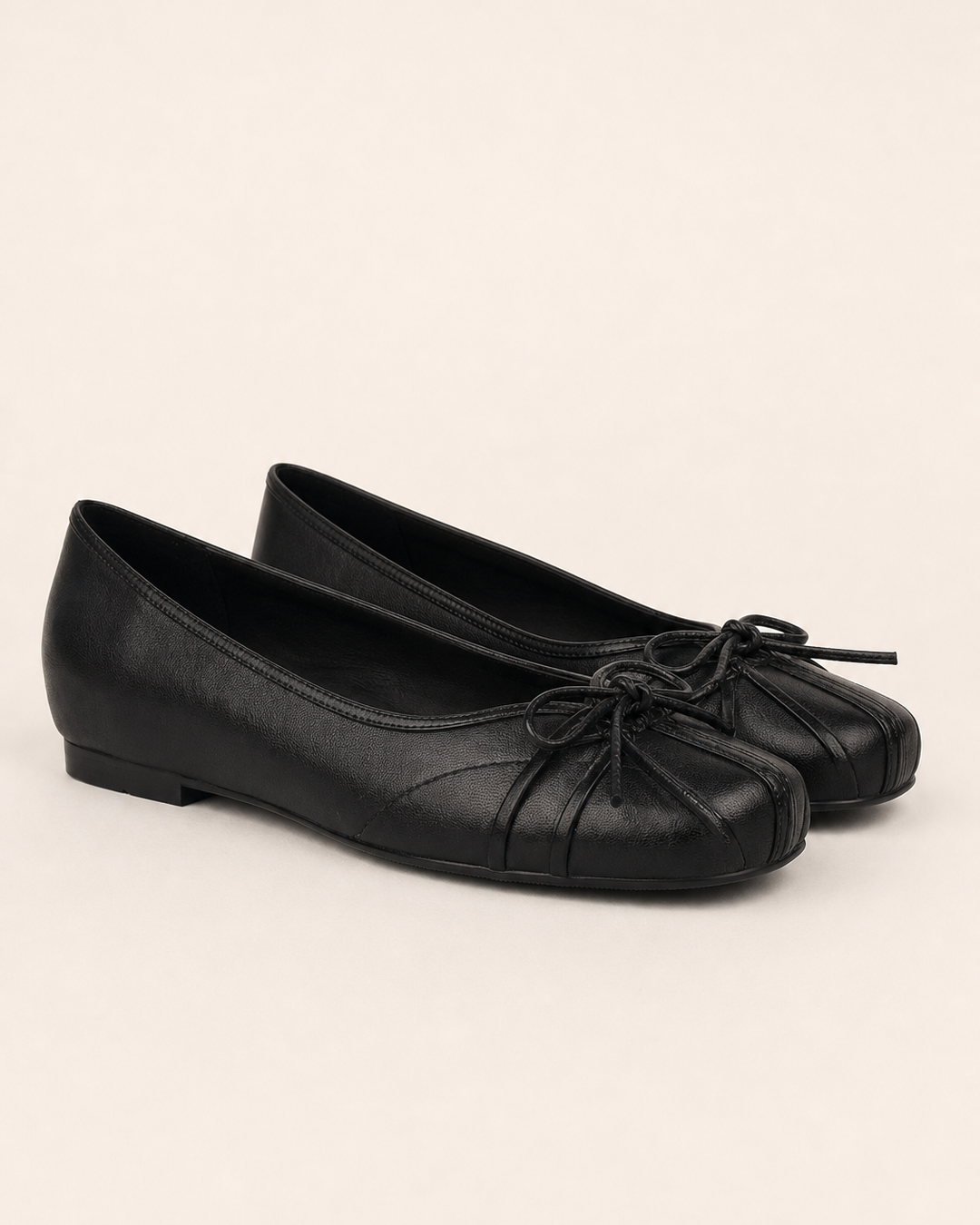 Ballerines Plissées avec Nœud – Noir