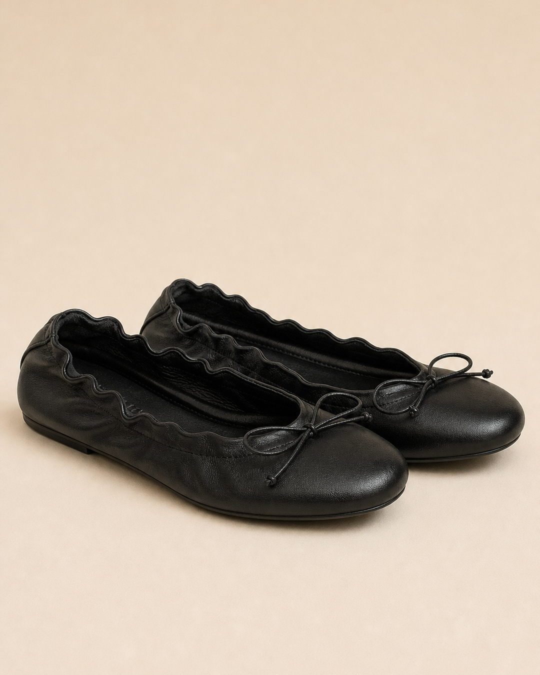Ballerines Souples à Petit Nœud – Noir