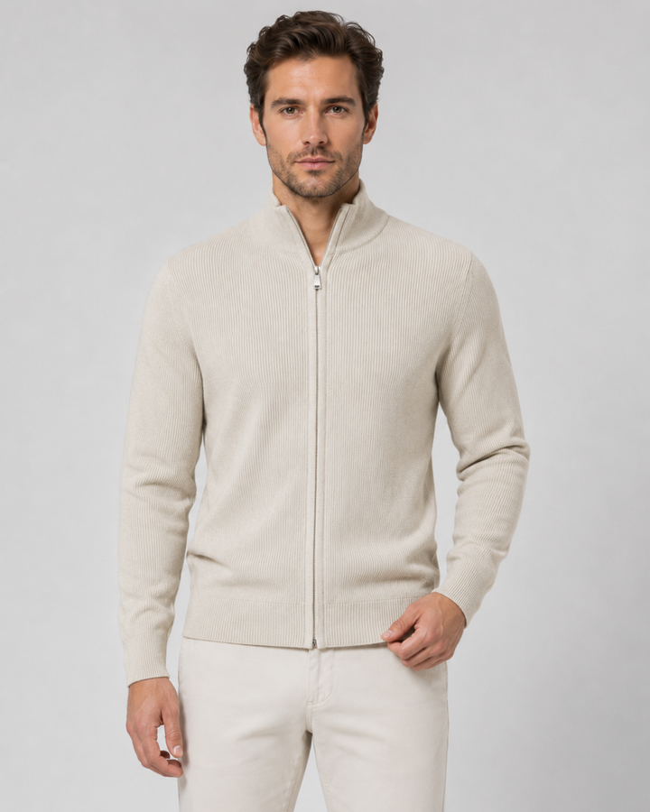 Cardigan Zippé à Col Montant – Beige