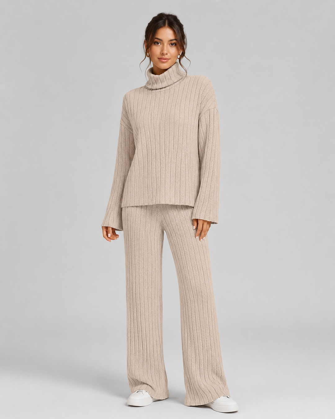 Ensemble Pantalon Large Élégant – Beige