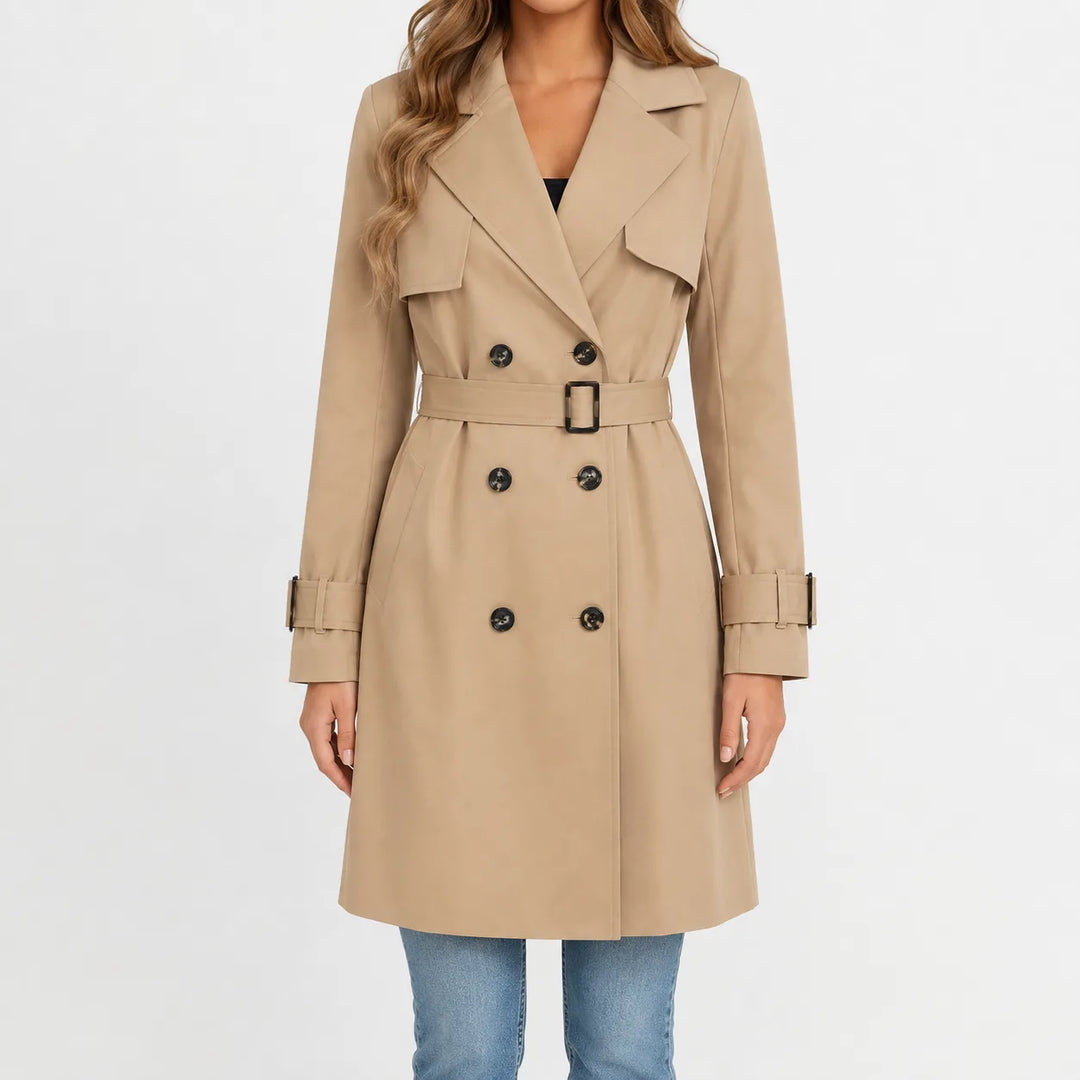 Manteau Croisé Ceinturé Élégant – Beige