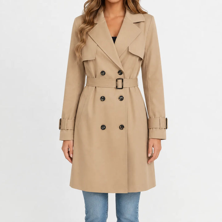 Manteau Croisé Ceinturé Élégant – Beige