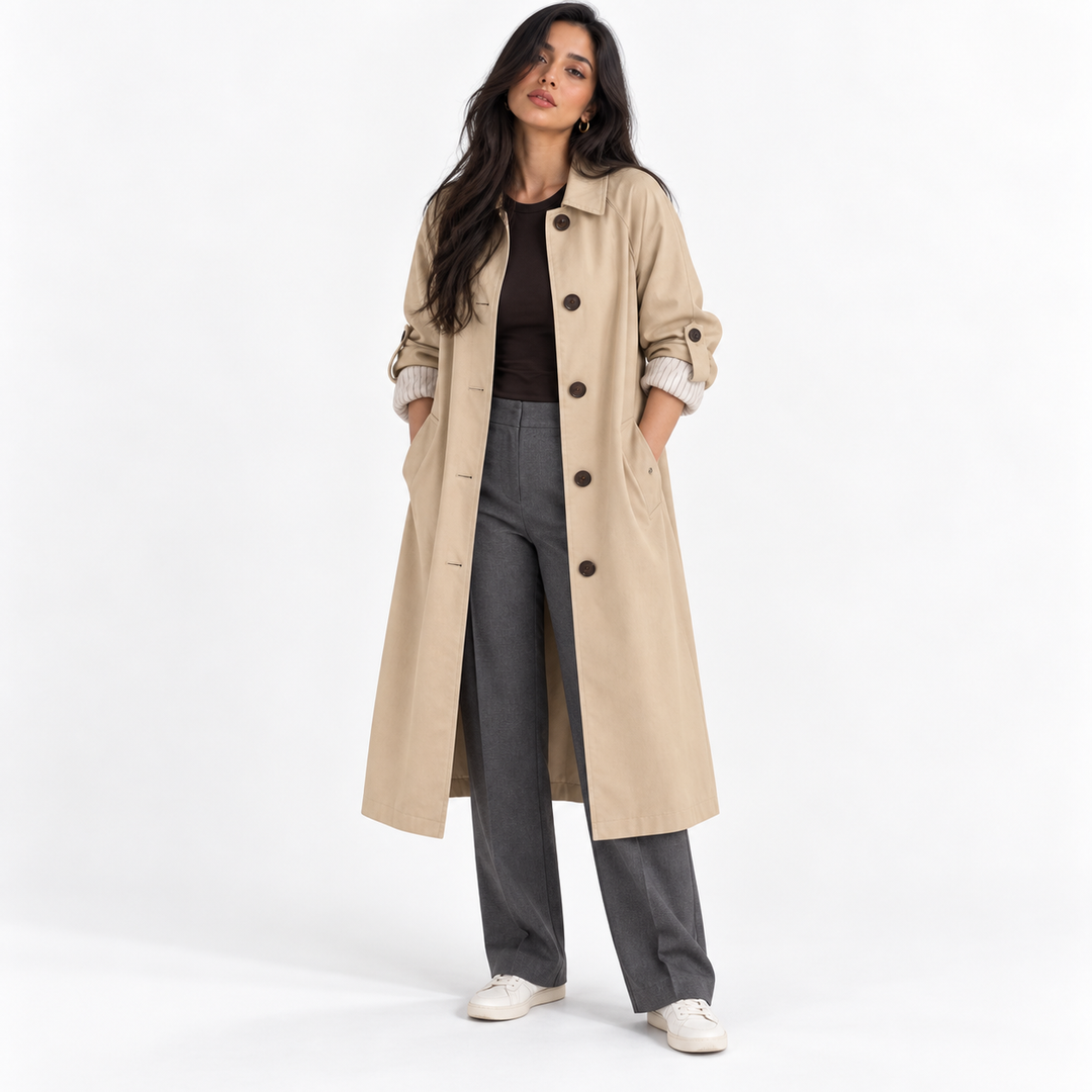 Manteau Long à Coupe Ample – Beige
