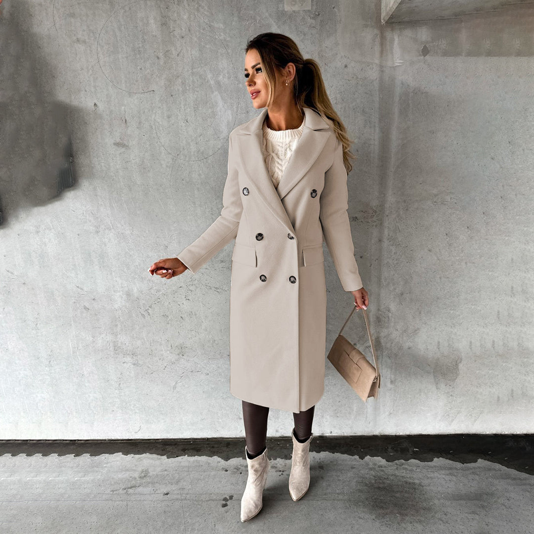 Manteau Long à Coupe Tailleur – Beige