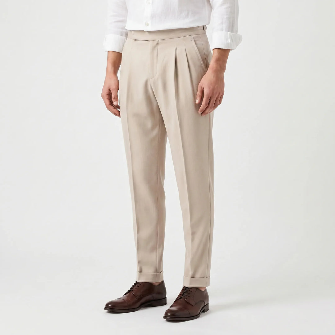 Pantalon Élégant à Pinces – Beige