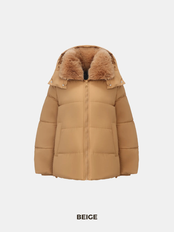 Veste Matelassée à Col Amovible – Beige