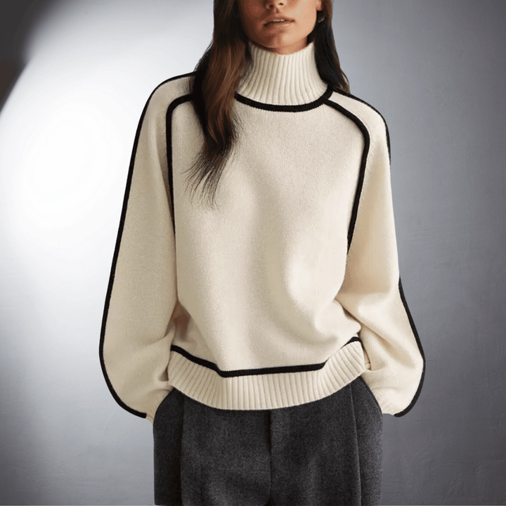 Pull élégant à lignes contrastées – Blanc Cassé