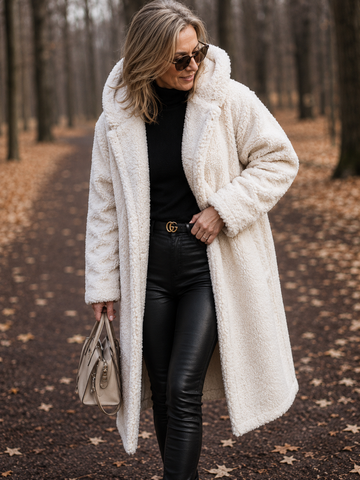 Manteau long douillet à capuche – Blanc