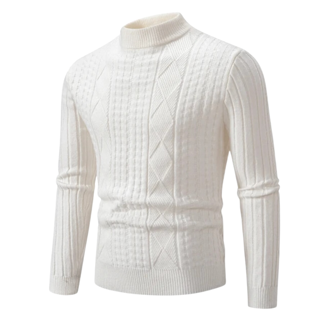 Pull Homme Texturé à Col Roulé – Blanc