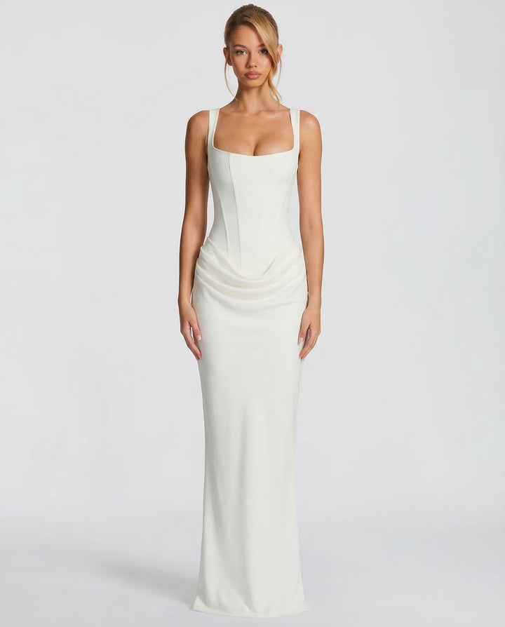 Robe Longue Buste Corset – Blanc