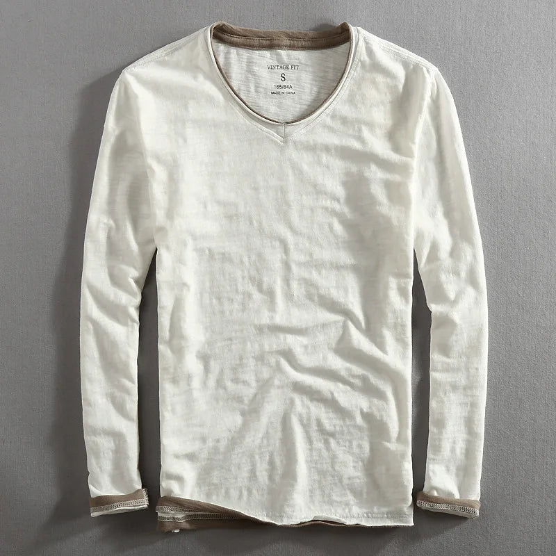 Sweat Homme Col V Contrasté – Blanc
