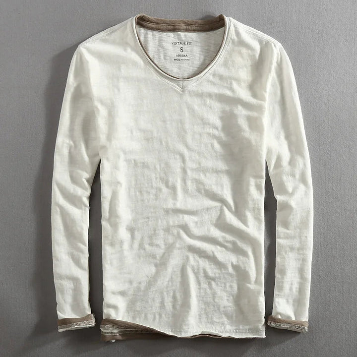 Sweat Homme Col V Contrasté – Blanc