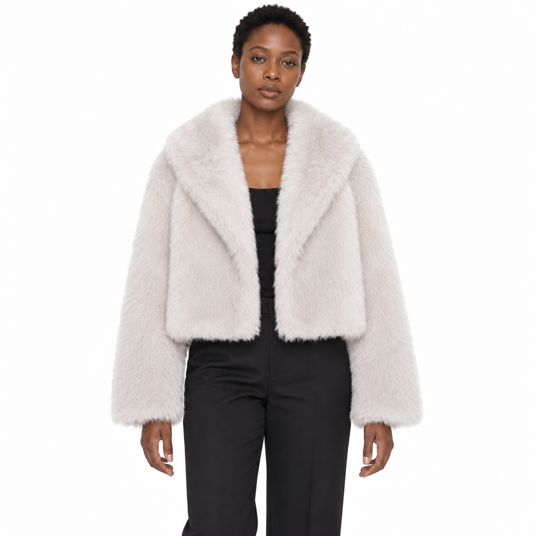 Veste Courte Glamour à Col Large – Blanc