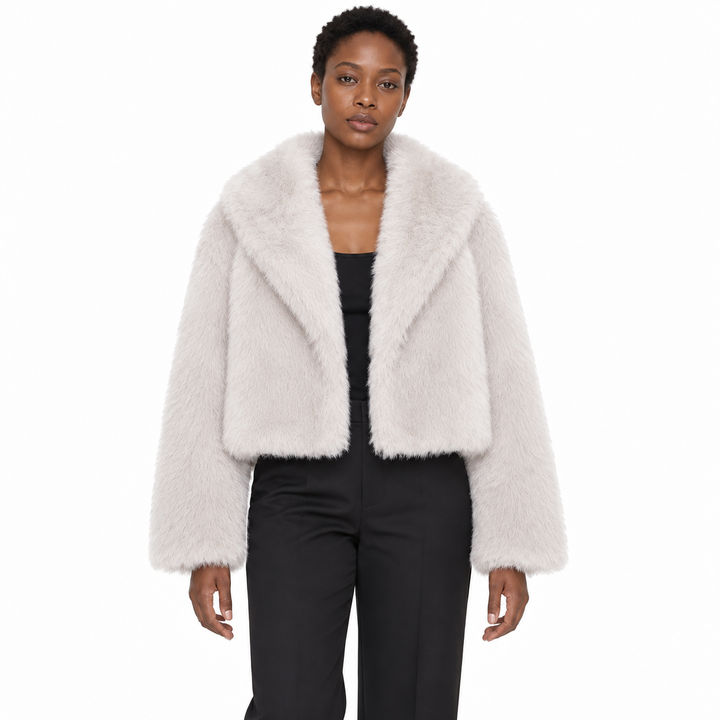 Veste Courte Glamour à Col Large – Blanc
