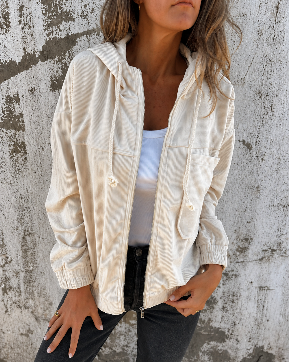 Veste texturée avec capuche – Blanc