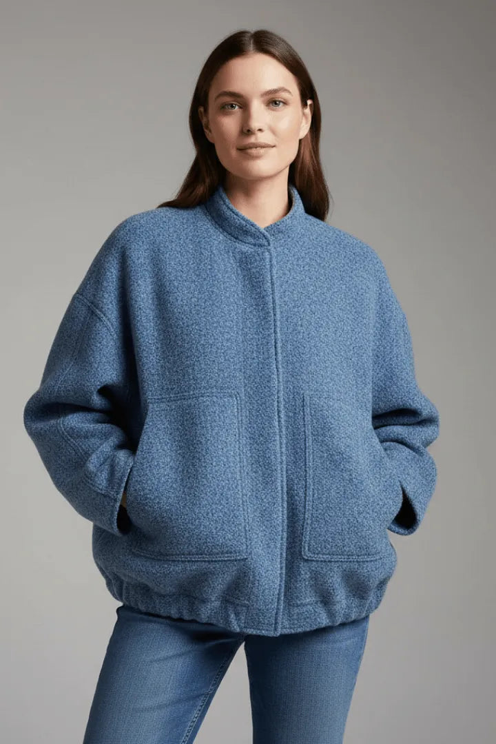Veste Ample à Col Montant – Blauw