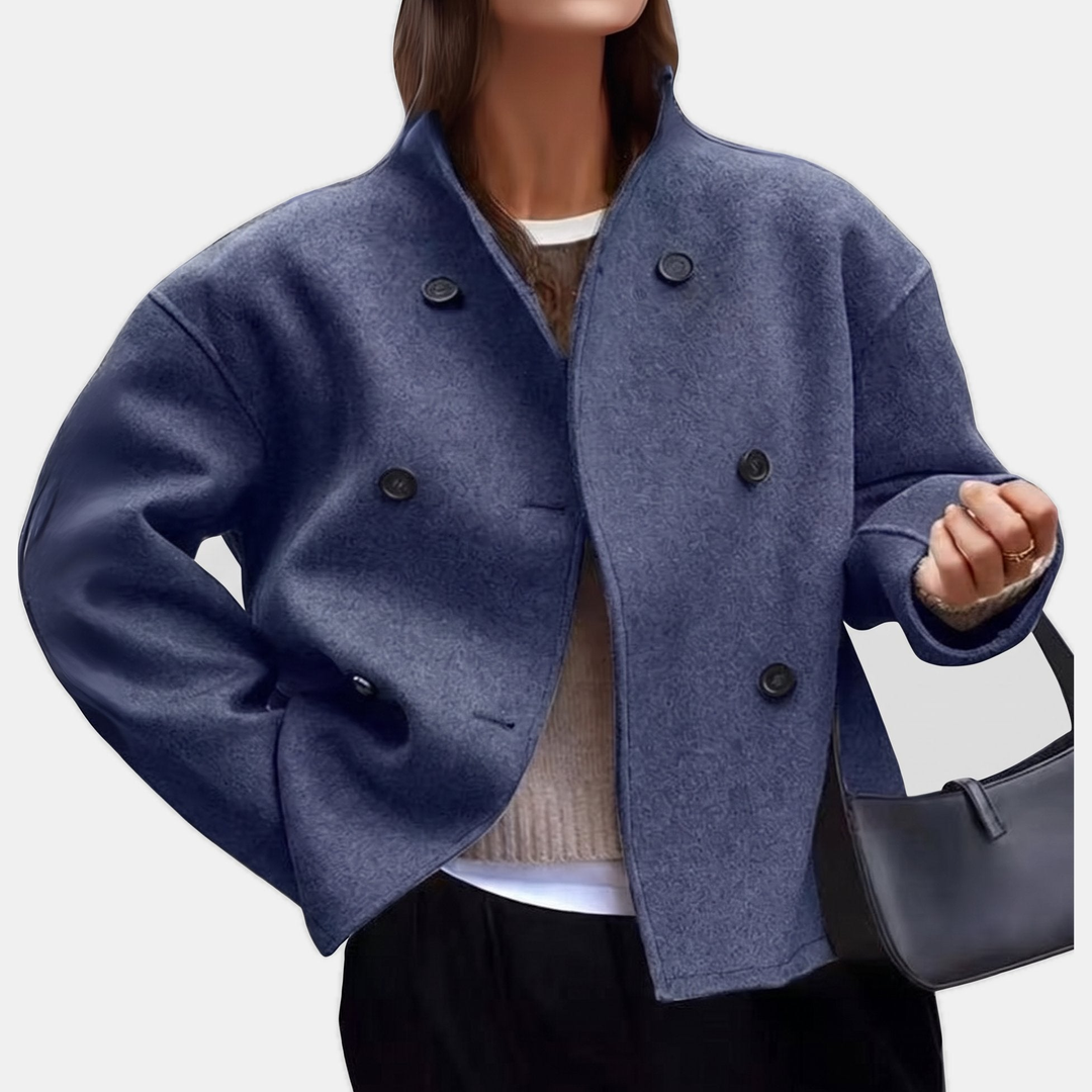 Manteau Court Élégant Oversize – Bleu
