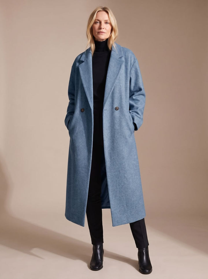 Manteau Long Coupe Tailleur – Bleu