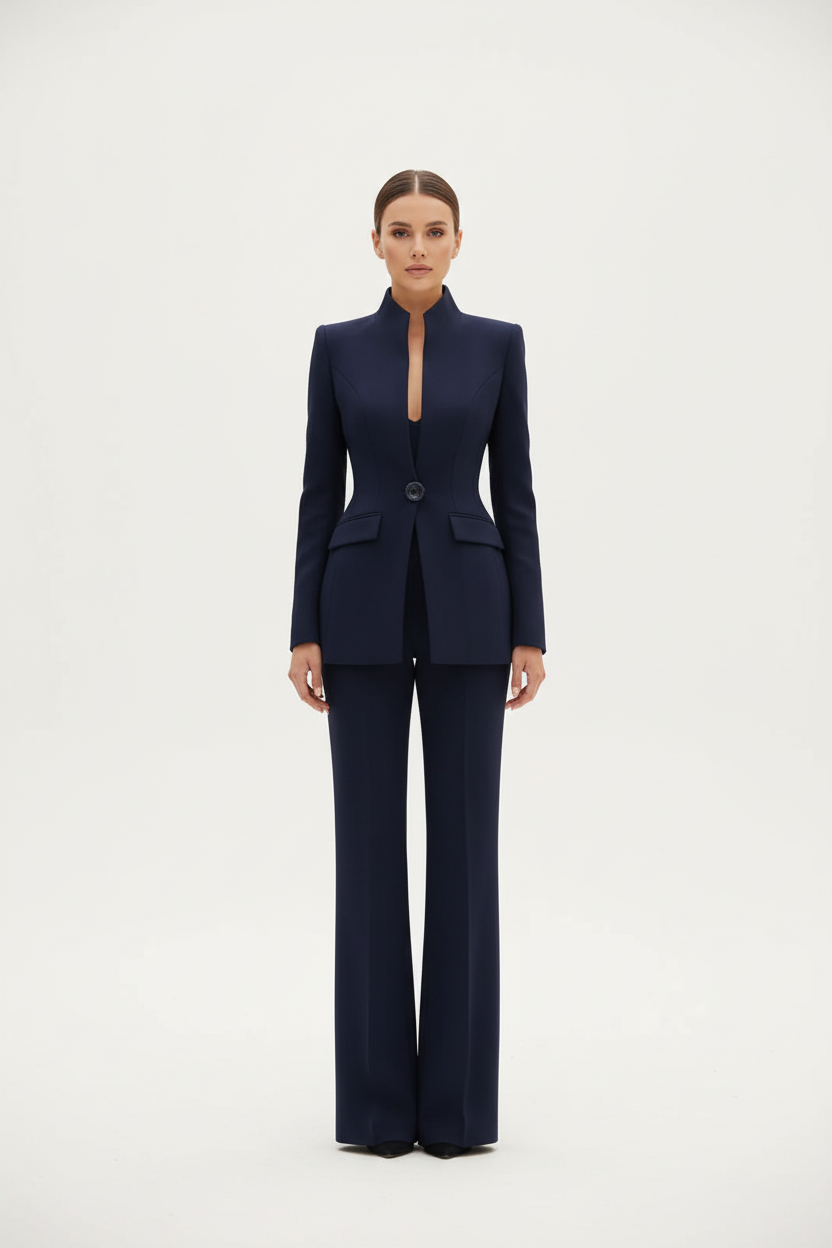 Ensemble Tailleur Col Montant – Bleu Marine