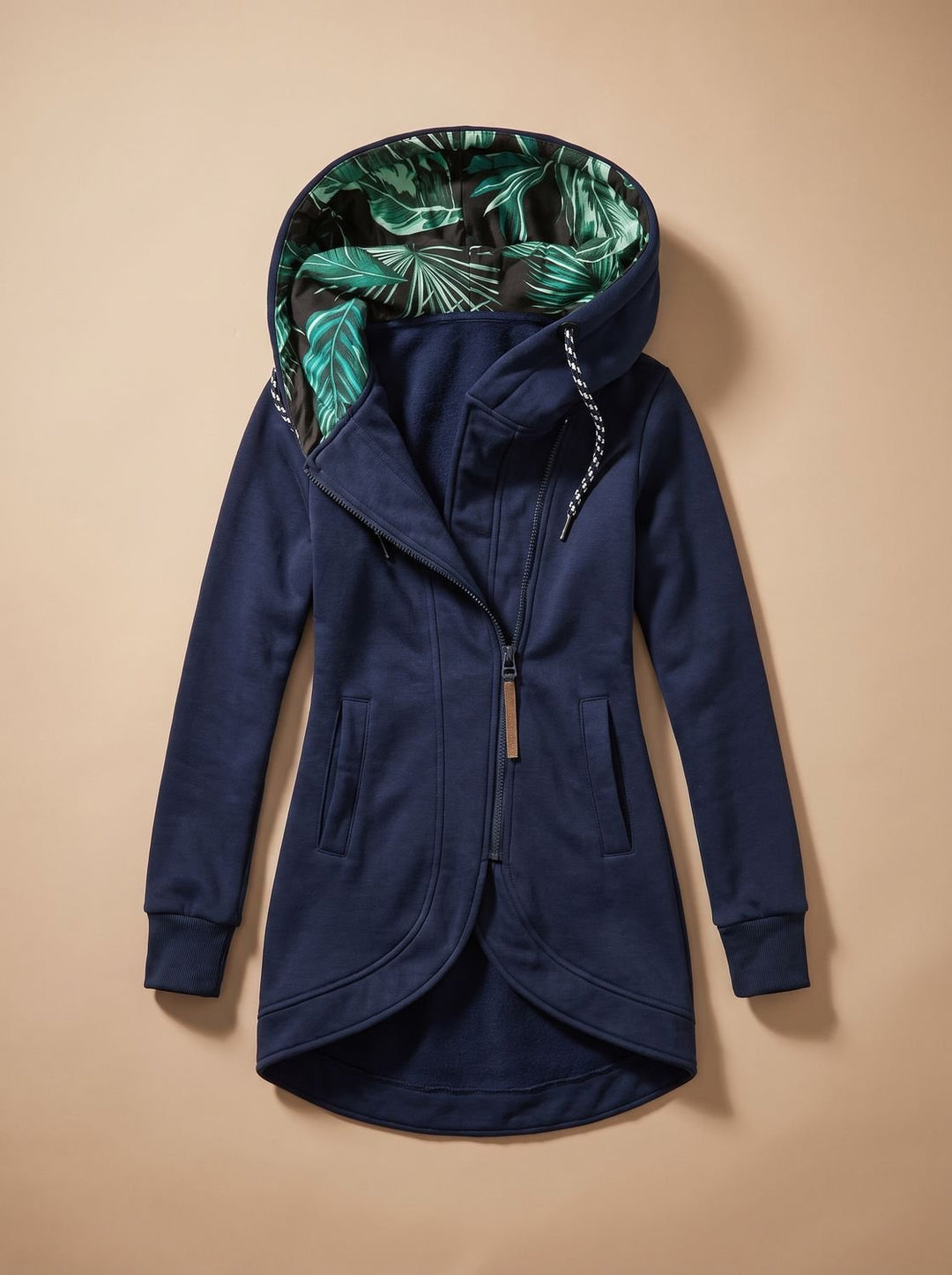 Veste Cintrée à Capuche Zippée – Bleu Marine