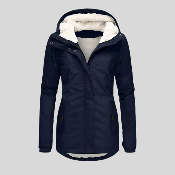 Veste Longue Hivernale à Capuche – Bleu Marine