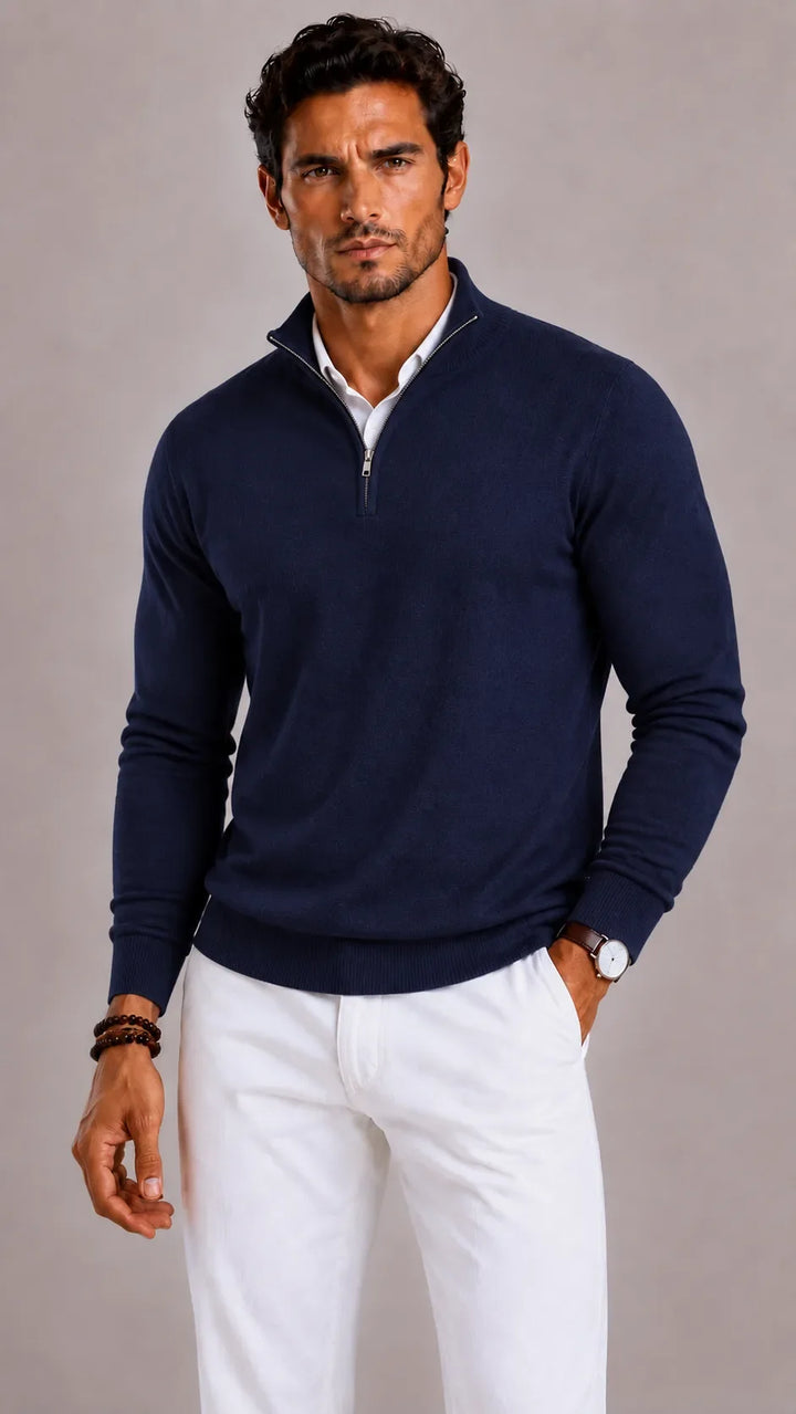 Pull Droit à Col Montant Zippé – Bleu