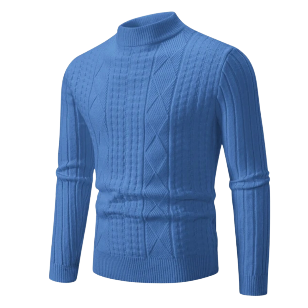 Pull Homme Texturé à Col Roulé – Bleu