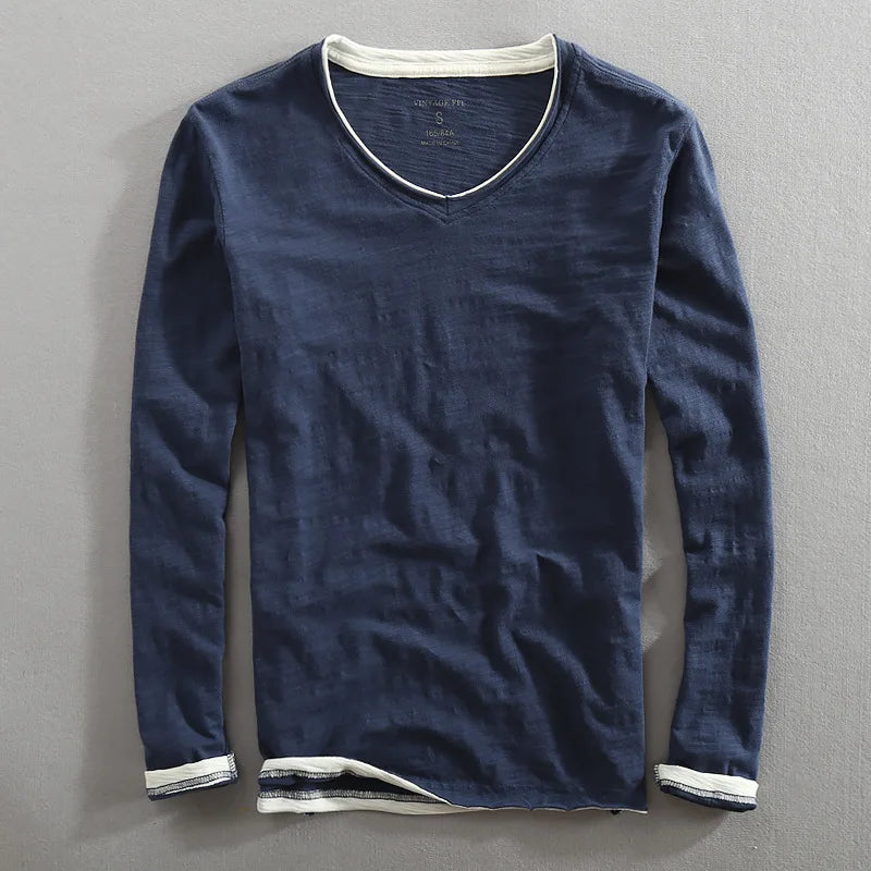 Sweat Homme Col V Contrasté – Bleu
