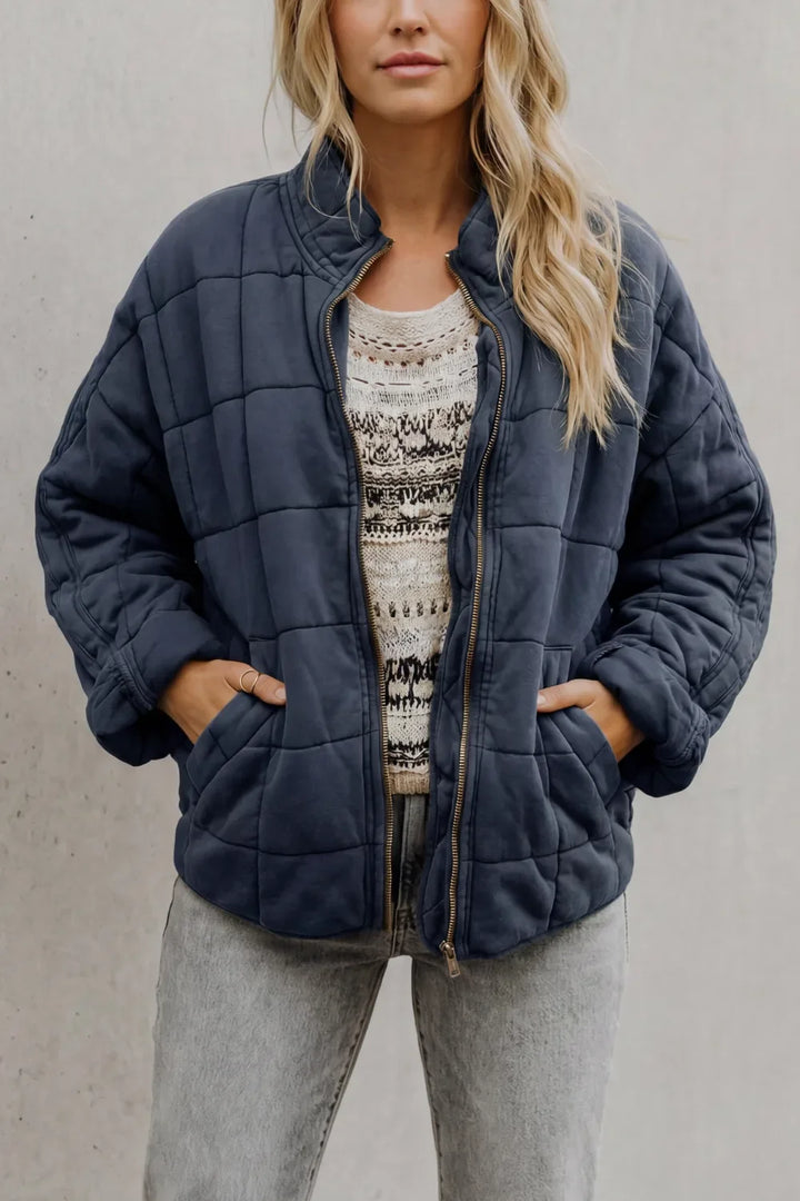 Veste Matelassée Col Rond – Bleu Foncé