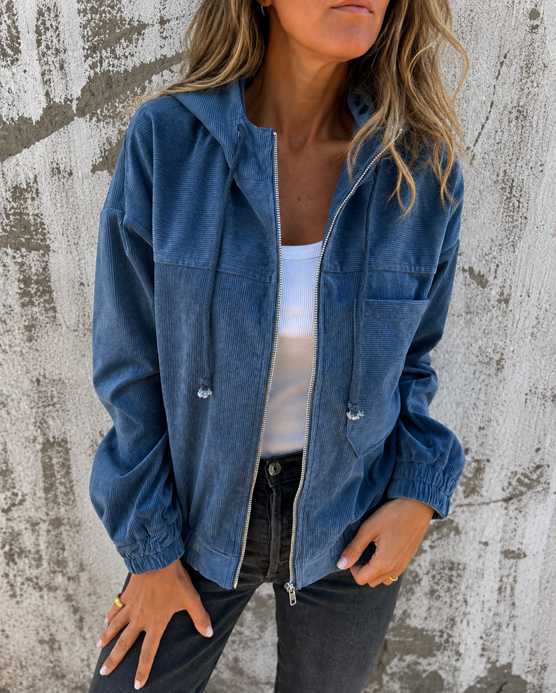 Veste texturée avec capuche – Bleu