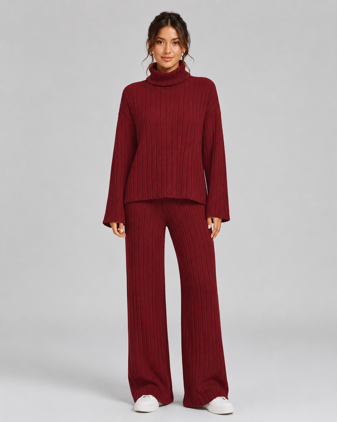 Ensemble Pantalon Large Élégant – Bordeaux