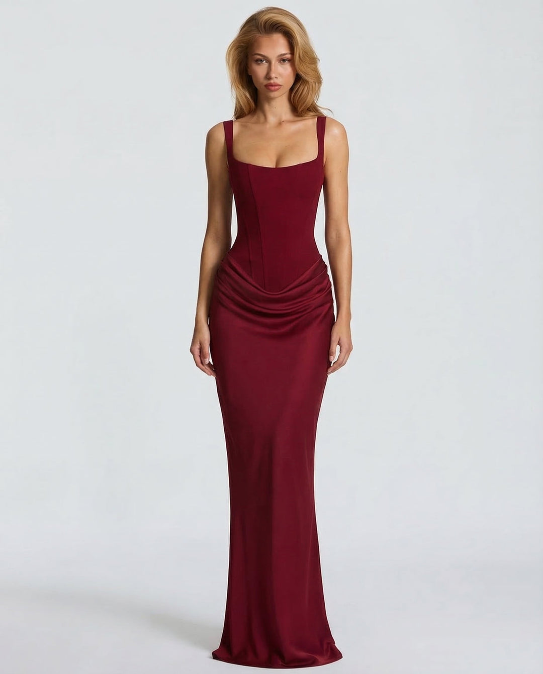 Robe Longue Buste Corset – Bordeaux