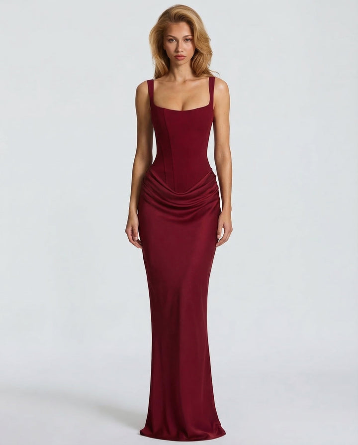 Robe Longue Buste Corset – Bordeaux