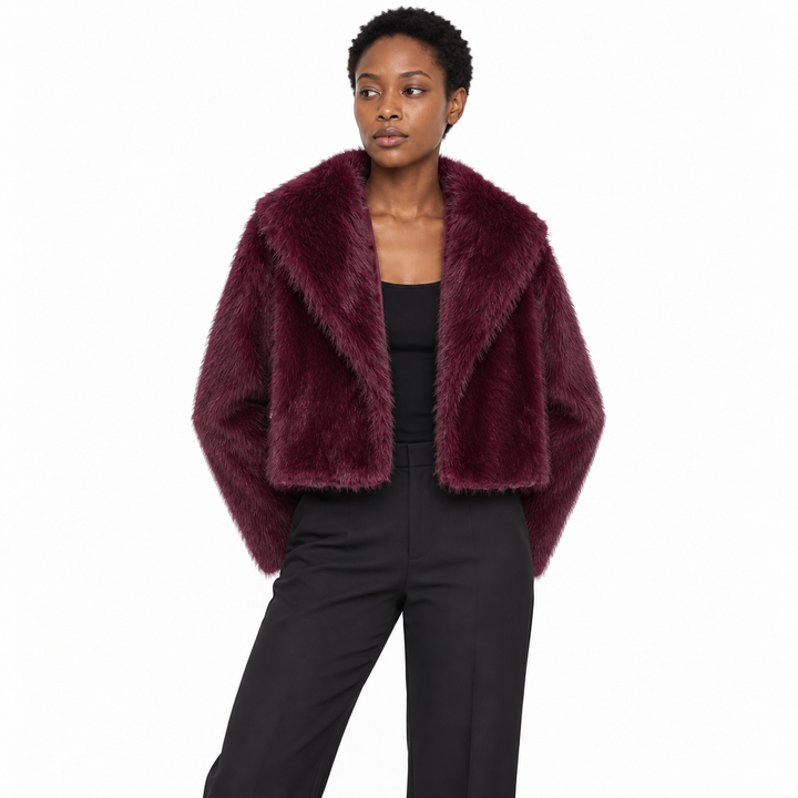 Veste Courte Glamour à Col Large – Bordeaux