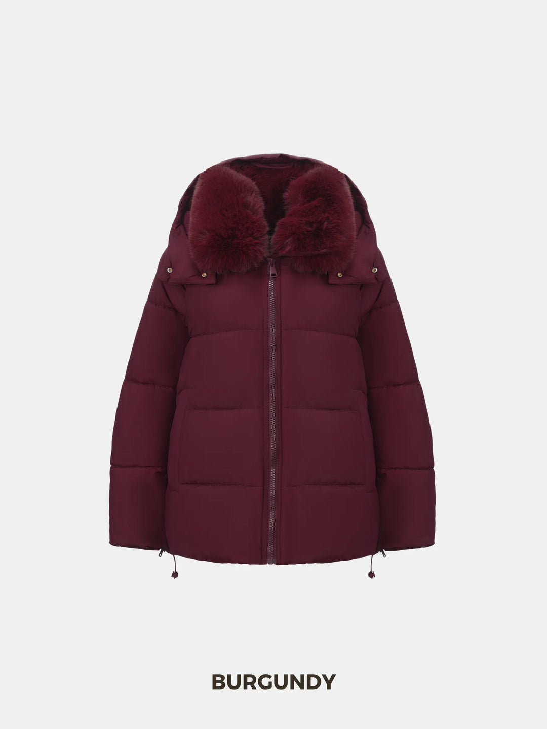 Veste Matelassée à Col Amovible – Bordeauxrood