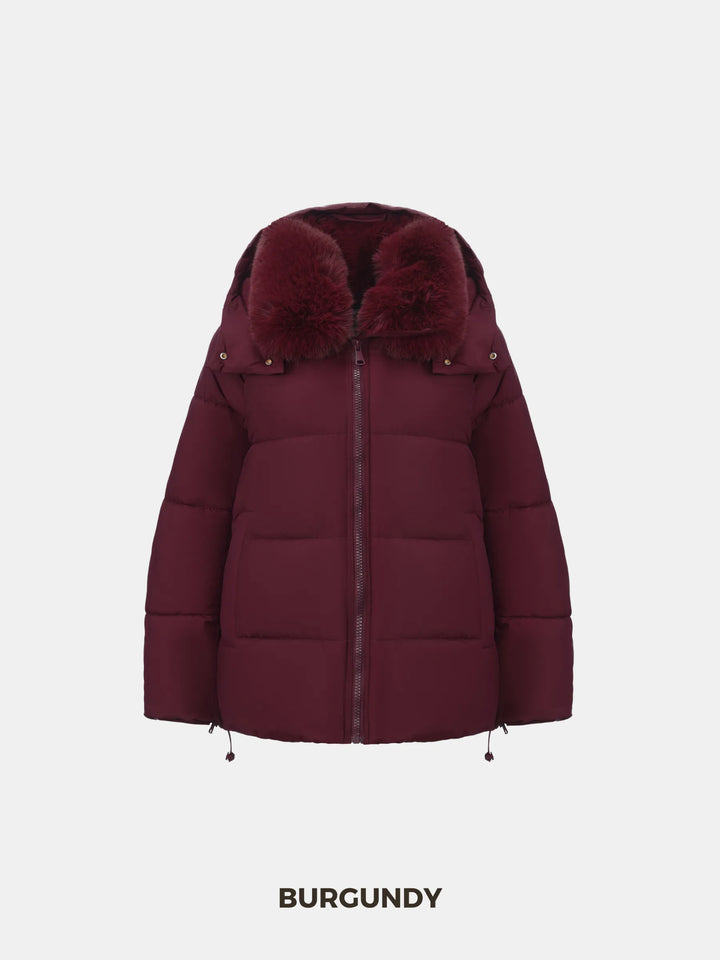 Veste Matelassée à Col Amovible – Bordeauxrood