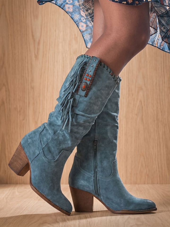 Bottes Hautes Bohèmes à Franges – Bleu