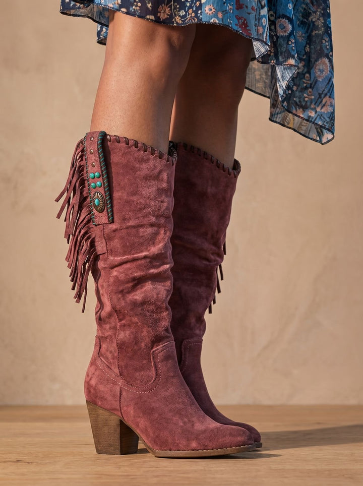 Bottes Hautes Bohèmes à Franges – Rouge