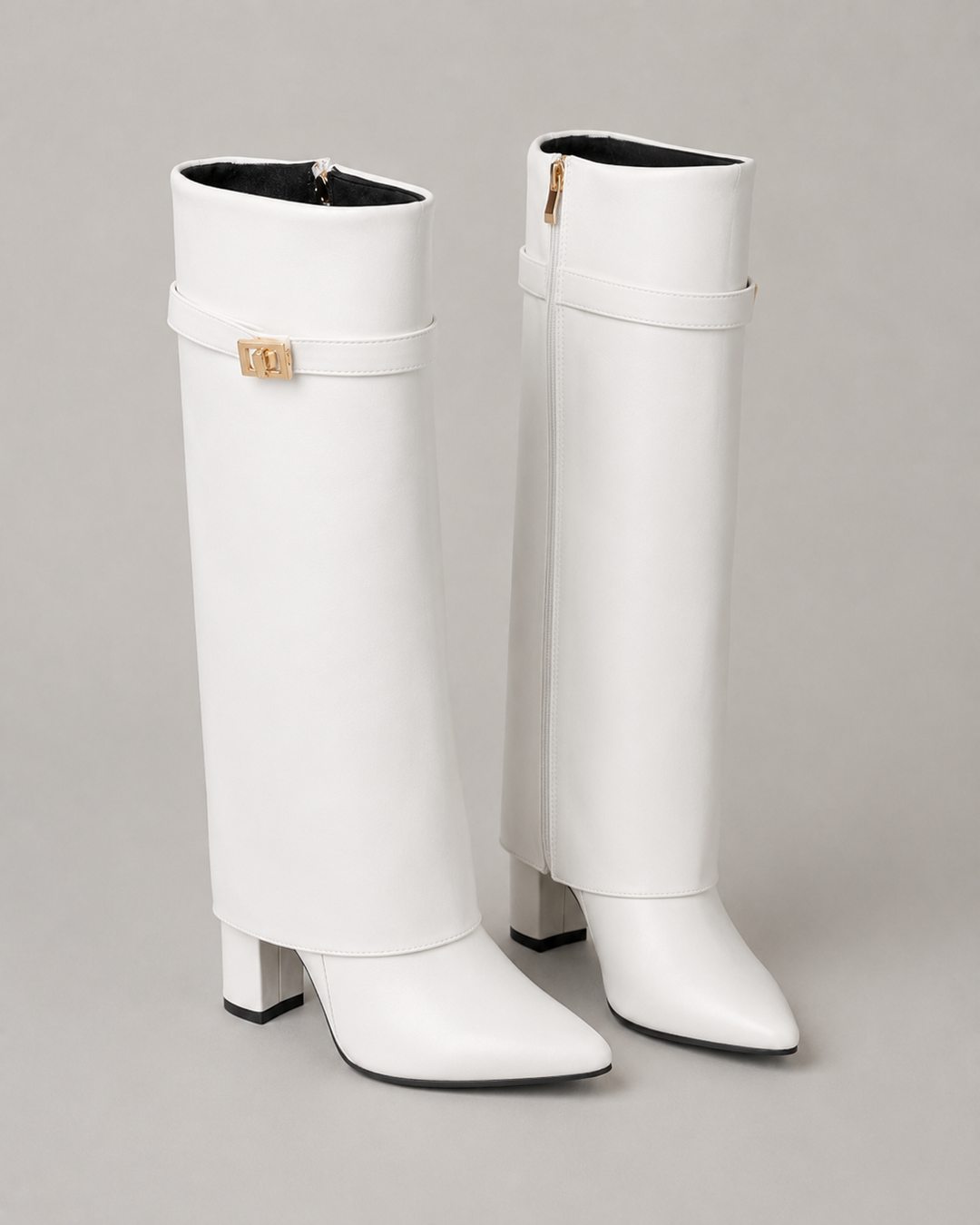 Bottes Hautes Élégantes à Boucle – Blanc