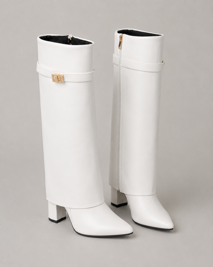 Bottes Hautes Élégantes à Boucle – Blanc