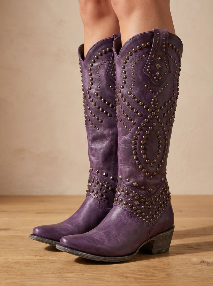 Bottes Hautes Ornées de Clous – Violet